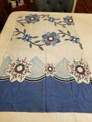 Vintage Feedsack Fabric Piece White & Blue With Pink And Green Flowers 21x35