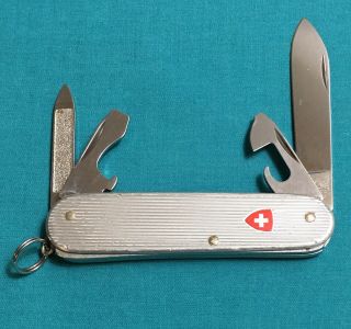 Rare Victorinox Swiss Army Knife - Ribbed Silver Alox Cadet Old Shield