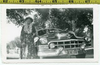 Vintage 1957 Car & Auto Photo / Granny In Mumu & Leis By 1954 Chevrolet Cadillac