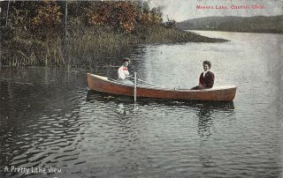 E1/ Canton Ohio Postcard C1910 Meyers Lake A Pretty View Women Boat
