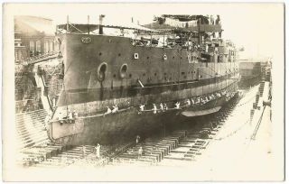Uss Vermont Bb - 20 U.  S.  Navy Battleship In Dry Dock For Hull Scraping Rppc C.  1915