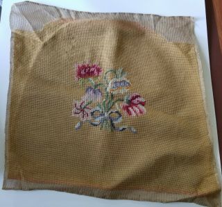 Antique Vintage Needlepoint Seat/chair/pillow Cover Buff Nude Floral Garden