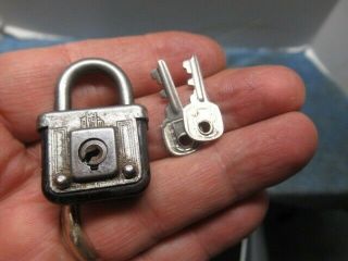 Unusual Old Miniature Padlock Lock With 2 Key.  N/r