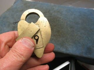 Well made unmarked old brass padlock lock with a key.  n/r 2