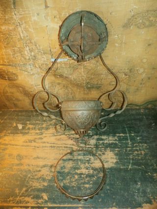 Vintage Antique Brass Hanging Oil Lamp Light Ceiling Bracket Font Holder Parts