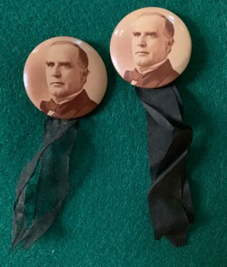 Ca1901 Pair 1 1/2 " President William Mckinley Mourning Pins Buttons Assasination