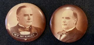 1898 Pair 2 1/4 " William Mckinley Presidential Campaign Buttons Pins Clasp
