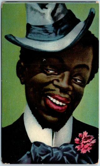Vintage Black Americana Postcard Black Man In Suit Hat C1910s