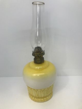 Antique Miniature Oil Lamp Hand Painted Yellow Embossed P&a Acorn Burner