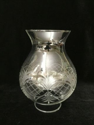Vintage Etched Glass Hurricane Lamp Shade 8 " Tall,  4 " Diameter (top),  3 " Fitter