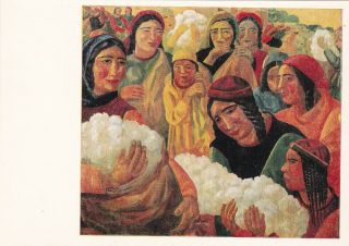 1970 Volkov Uzbek Women Picking Cotton Folk Ethnic Nukus Russian Soviet Postcard