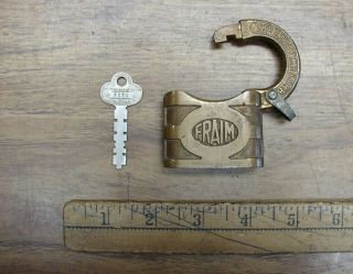 Antique E.  T.  Fraim Lock Co.  Brass Padlock With Fraim Key,