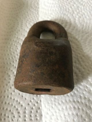 An Old Or Antique Iron Padlock No Key Early Primitive Shape