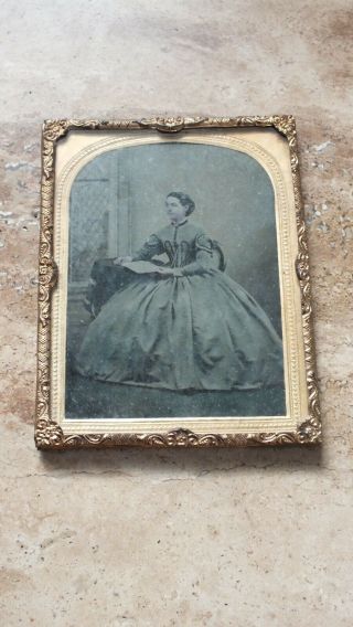 Antique Ambrotype Photograph Of A Lady In Gilt Metal Frame Gold Colour 18??s