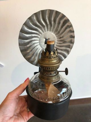 Vintage Oil Lamp Lantern Wall Bracket & Tin Reflector Aladdin Style Burner