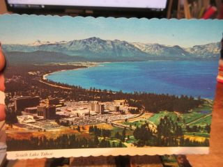 Vintage Old Postcard California South Lake Tahoe Casino Resort Hotel Nevada Line