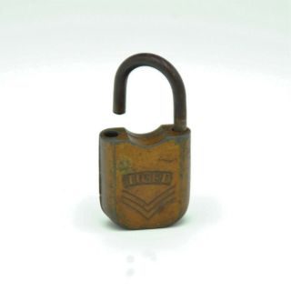 Vintage Metal Lock With Orignal Key Old Tiger Padlock From United Kingdom