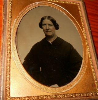 Big Quarter Plate Ambrotype Of Lady In A Half Case