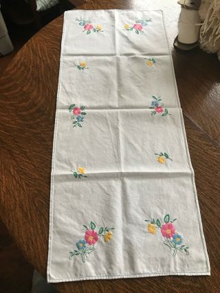 6 pc vintage hand embroidered colorful dresser scarf set yellow blu pink flowers 2