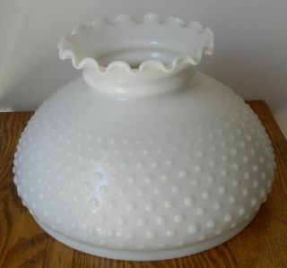 Vintage Hobnail Ruffled Top Milk Glass Lamp Shade With A 10 Inch Fitter