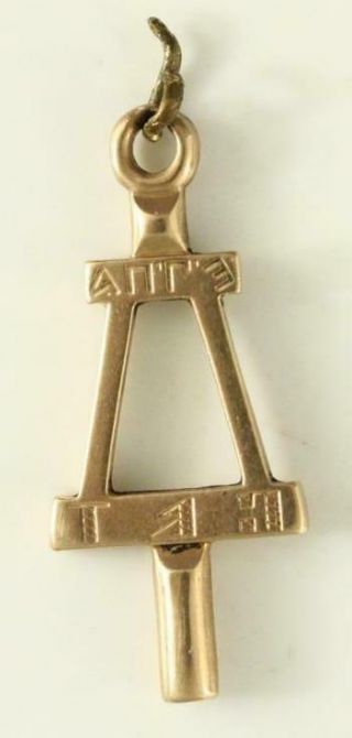 Estate Jewelry 10k Gold Tau Beta Phi Engineering Honor Society Key Pendant 1920