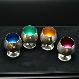 Set Of 4 Gorham Sterling Silver Cordial / Vodka Cups Colored Enamel