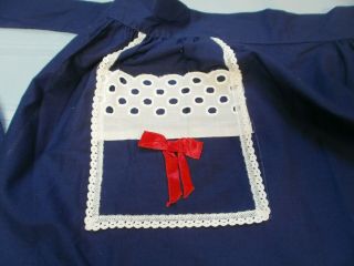 4 VINTAGE HALF APRONS HAND CRAFTED NAVY WHITE LACE TRIM - FLORAL - TINY LARGE 3
