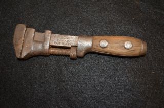 Vintage 6 1/2 " Wooden Handle Stronghold Pipe Wrench