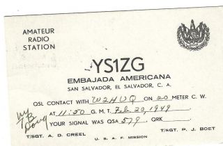 Qsl 1949 El Salvador Stamp Radio Card