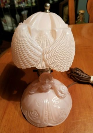 Vintage Pink Satin Glass Southern Bell Lady Vanity Lamp Shell Shade