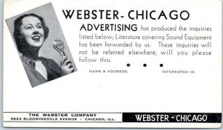 Chicago,  Illinois Postcard The Webster Company Sound Advertising C1940s