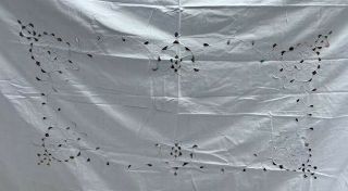 Large Vintage Tablecloth Wedding White Eyelet Embroidered Flowers Cotton
