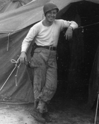 Vintage Photo: Hawaii Military Man Male Helmut Tent Camp 40 