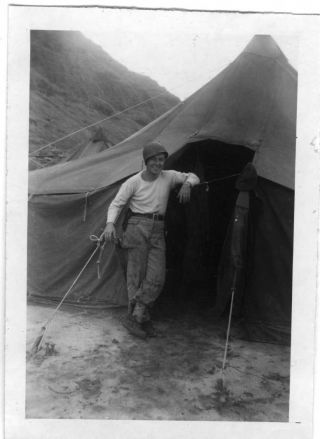 VINTAGE PHOTO: Hawaii Military Man Male Helmut Tent Camp 40 ' s 40s WW2 2