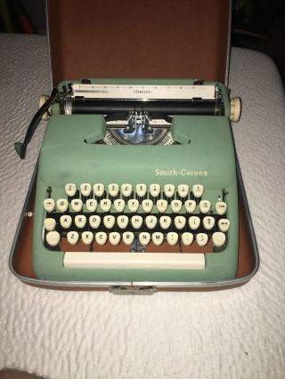 Vtg Blue Smith Corona Sterling Portable Typewriter W/ Case