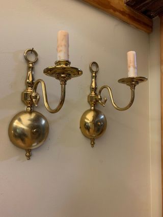Vintage 2 Fancy Brass Electric Candle Wall Sconces Hardwired