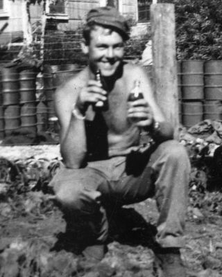 Vintage Photo: Hawaii Military Man Male Soda Beer Bottle Shirtless 40 