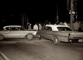 1950s Era Photo Negative Car Crash Railroad Crossing Street Scene Scranton Pa