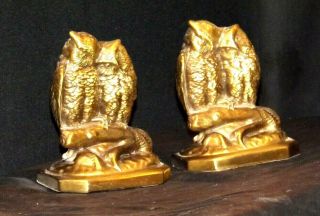 Brass Owl Book Ends Aa19 - 1591 Vintage Usa
