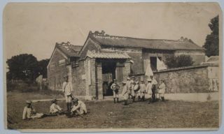 Photo China Chinese Hong Kong Boy Scouts View Scene Buildings Flags Drums 1925