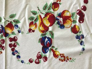 Vintage Tablecloth Fruit Print Plums Cherries Strawberries Pears - Vibrant Color 2