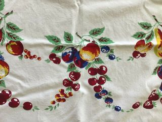 Vintage Tablecloth Fruit Print Plums Cherries Strawberries Pears - Vibrant Color 3