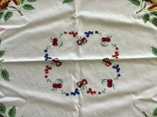 Vintage Tablecloth Fruit Print Plums Cherries Strawberries Pears - Vibrant Color 4
