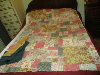 Pretty Handmade Quilt Top With Batting,  Backing & Quilting - Ready To Bind