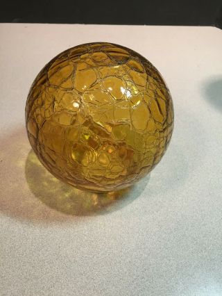 Vintage Mid Century Round Amber Crackle Glass Globe Lamp Shade