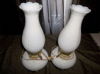 Vintage White Milk Glass Hobnail/waffle/corn Row Pattern Table Lamps 17 "