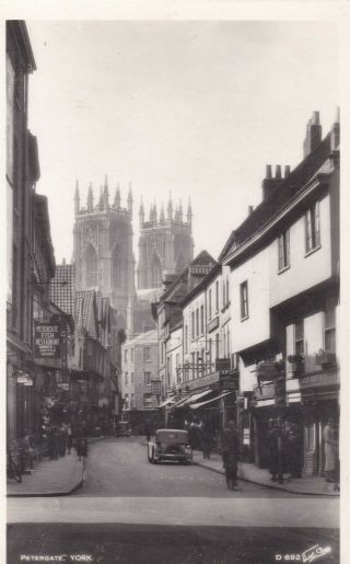 York - Petergate With Old Car - Real Photo By Walter Scott