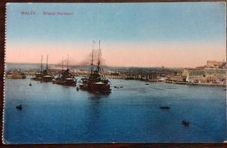 Malta,  Grand Harbour,  C1910,  Ships,  Vintage Colour Postcard