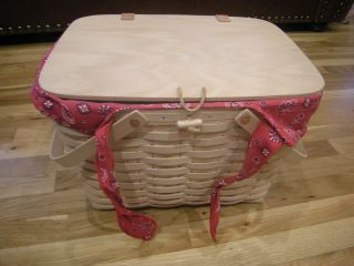 Longaberger Large Picnic Basket W/ Fabric & Plastic Liners