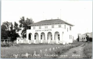 1940s Spencer,  Iowa Rppc Photo Postcard " Clay County Fair " Arts & Crafts Bldg